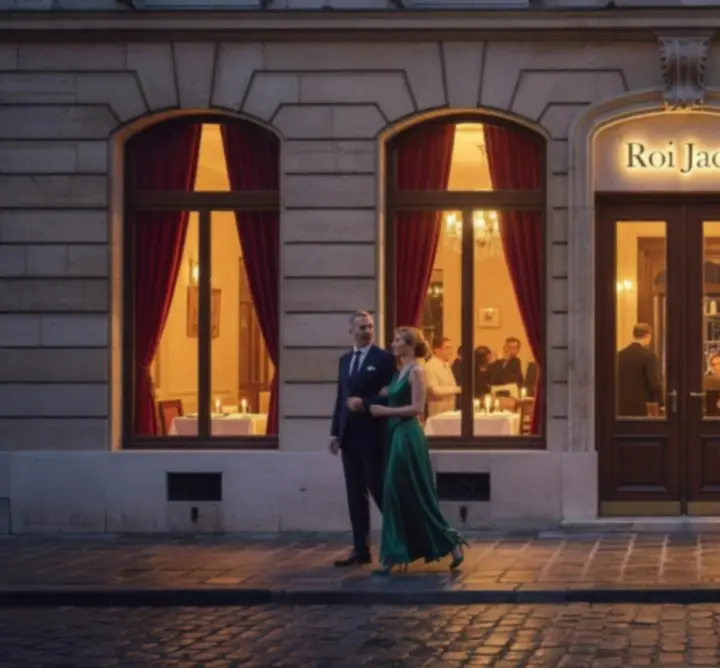 Façade du restaurant Roi Jack au crépuscule à Paris